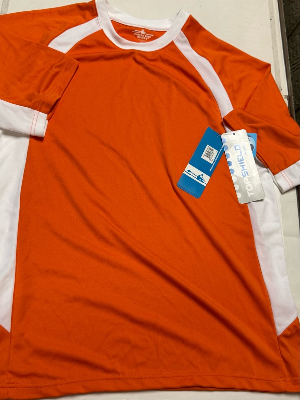 Charles River Apparel Orange & White Performance Sport Wicking Shirt size large